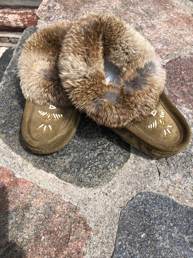 Classic Rabbit Fur Moccasin-Army