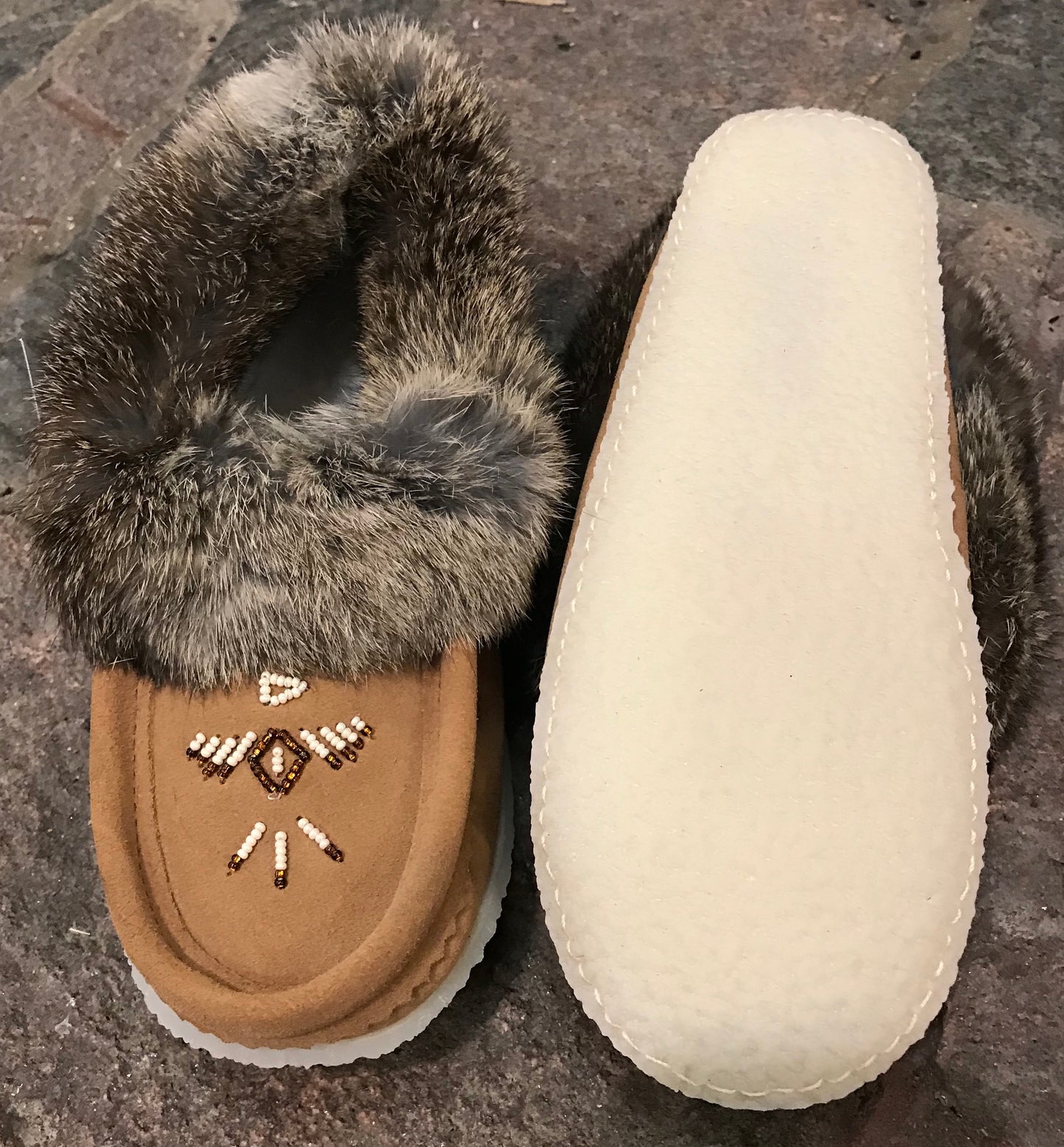 Classic Fur Moccasin with Rubber Sole in Mocha