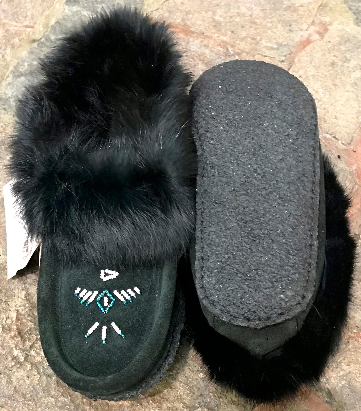 Classic Fur Moccasin with Rubber Sole in Mocha