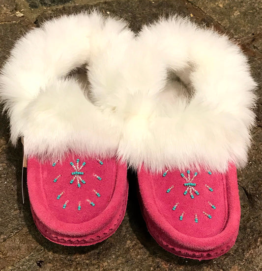 Fuchsia Ladies Classic Fur Moccasins