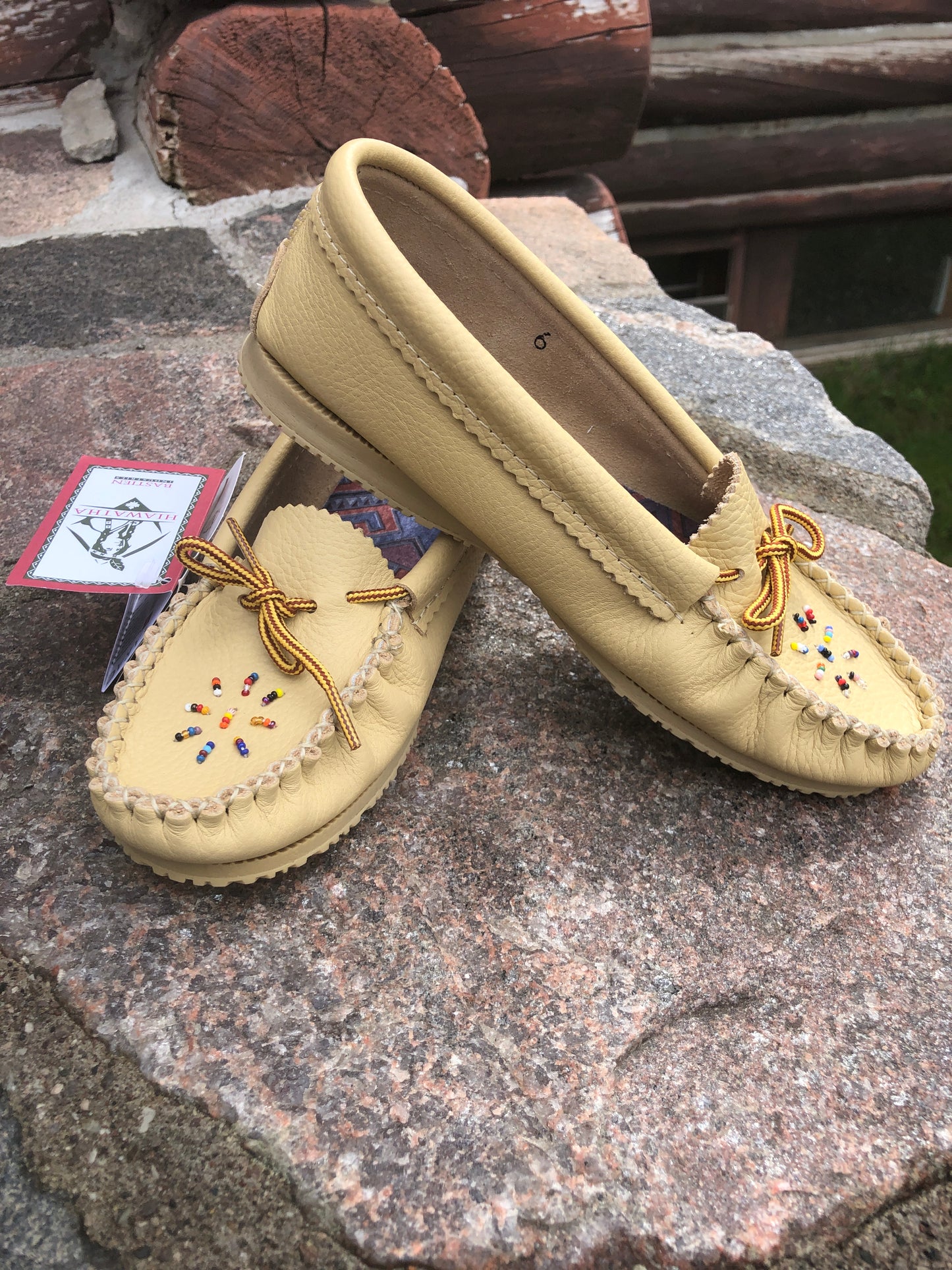 Bastien Leather Beaded Moccasin with Rubber Sole, #1135