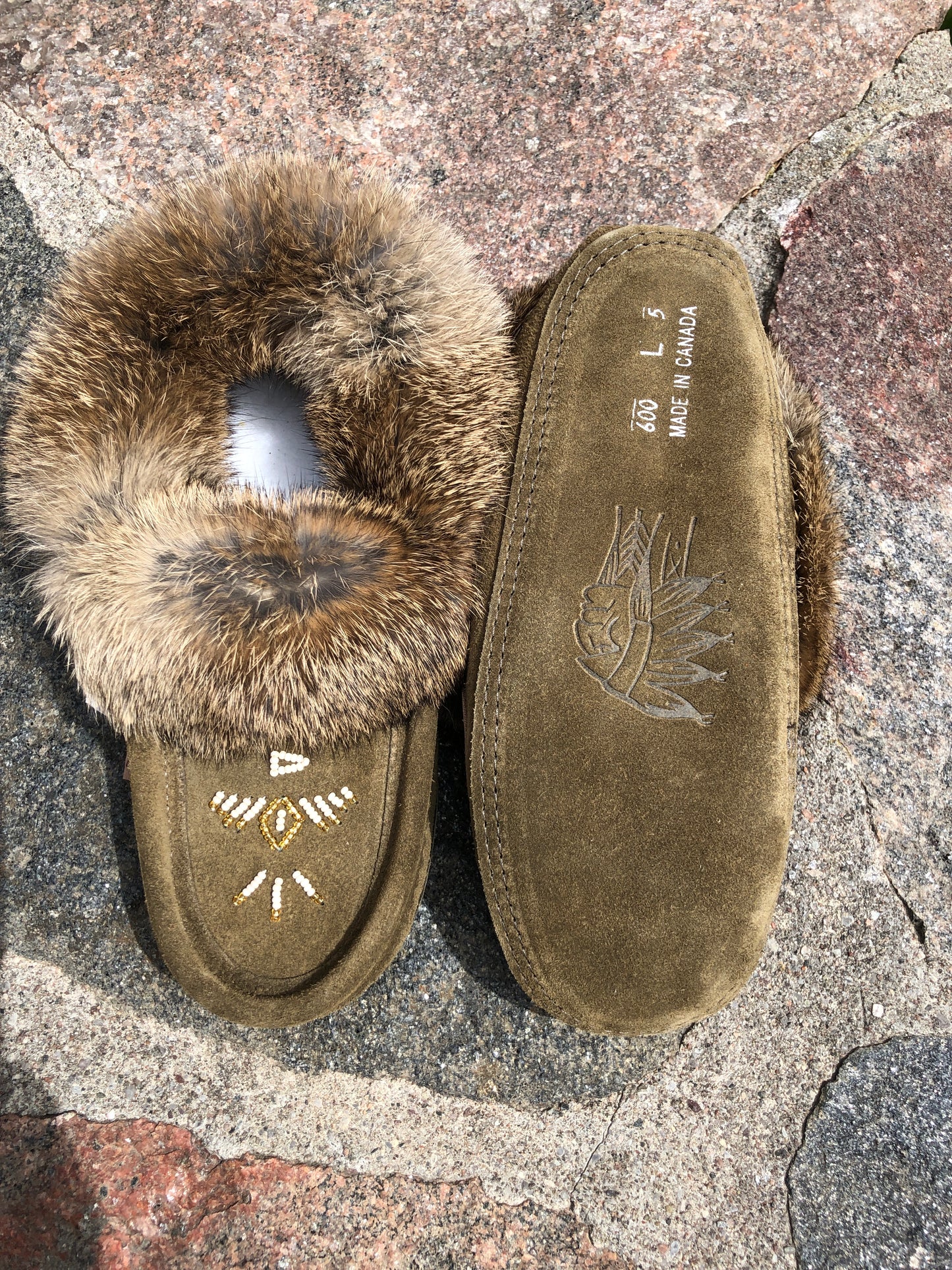 Classic Rabbit Fur Moccasin-Army