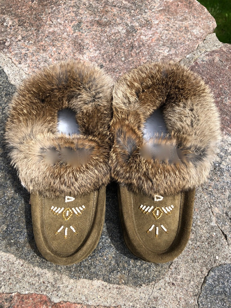 Classic Rabbit Fur Moccasin-Army