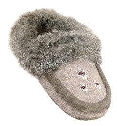 Sheepskin Slippers with Rabbit Fur Trim-Grey