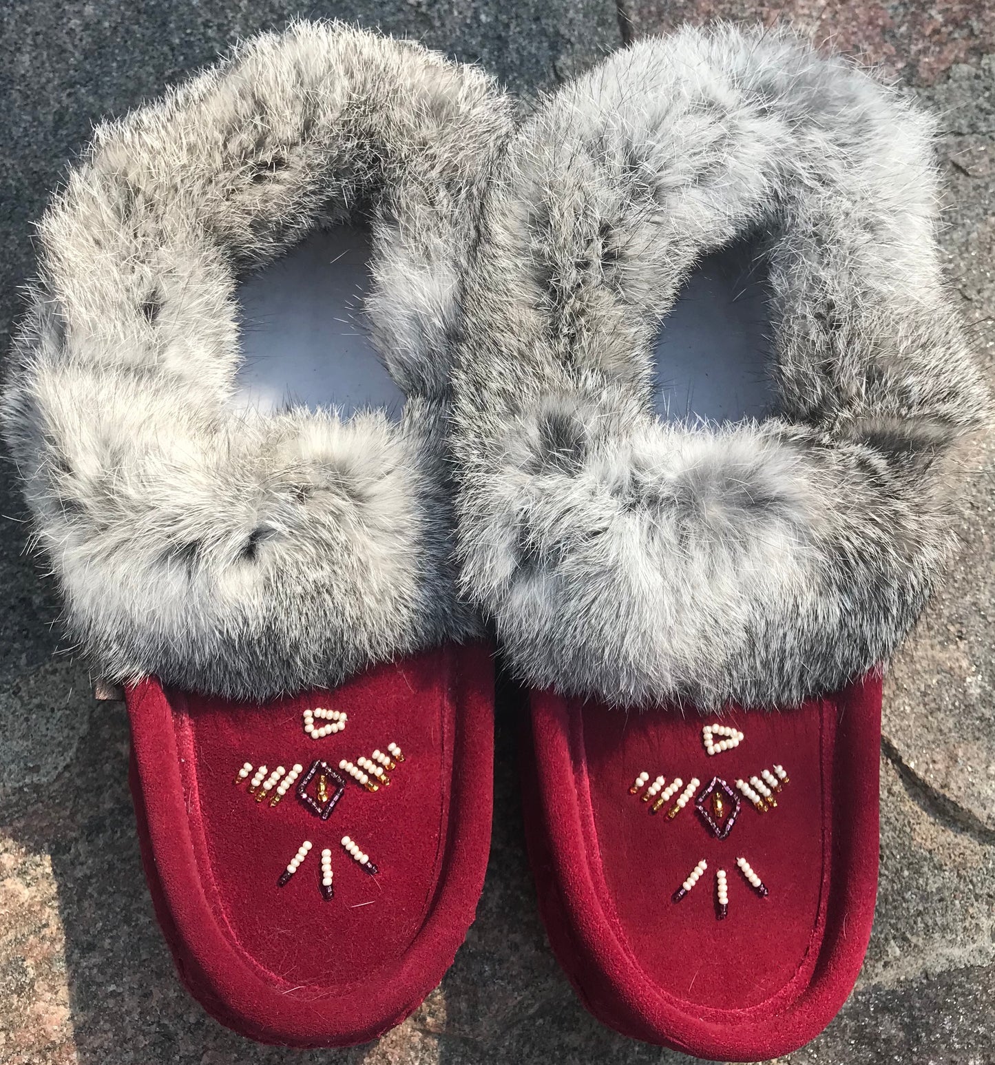 Burgundy Classic Fur Moccasins