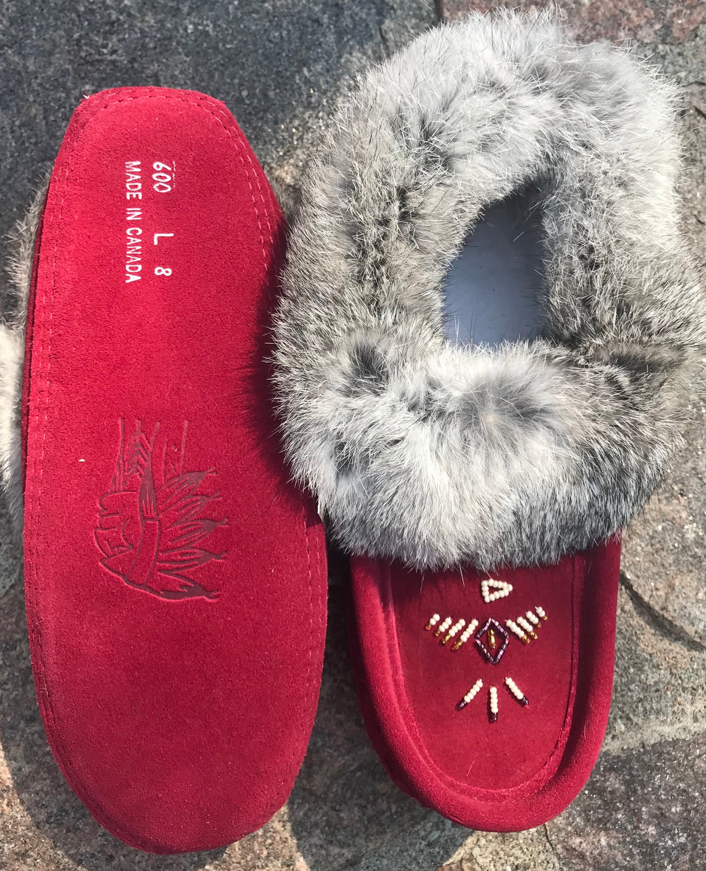 Burgundy Classic Fur Moccasins