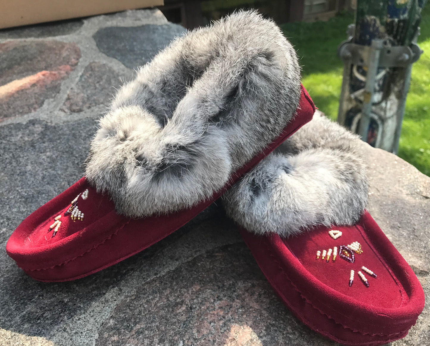 Burgundy Classic Fur Moccasins