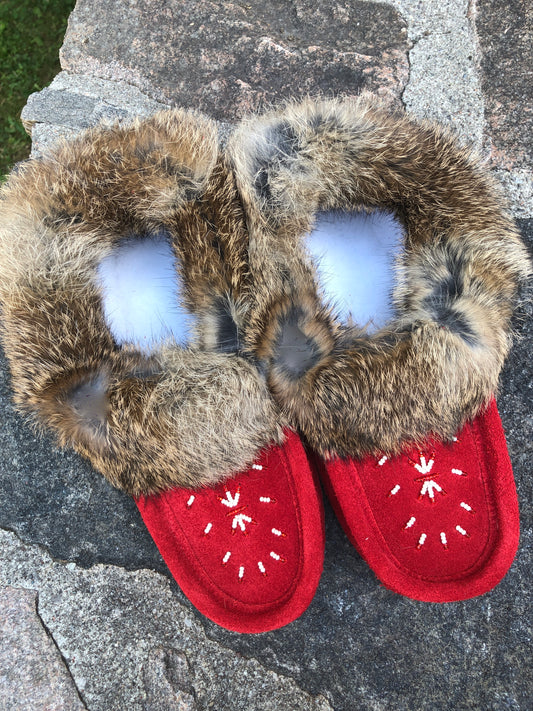 Classic Fur Moccasins- Red