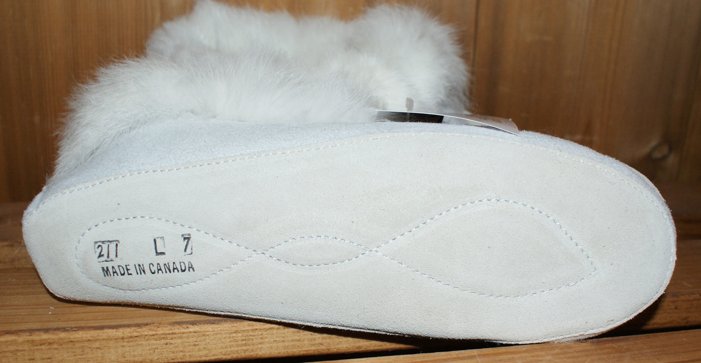 Sheepskin Slippers with Rabbit Fur Trim-White