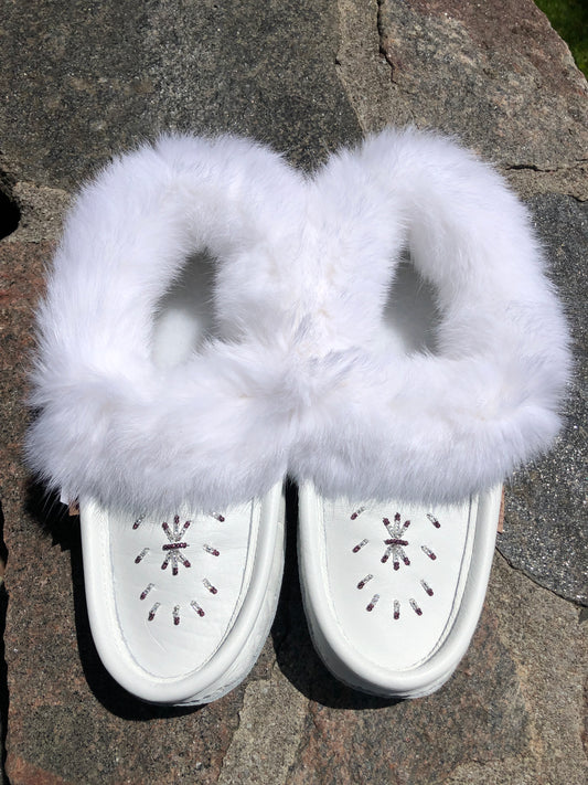 White Classic Fur Moccasins