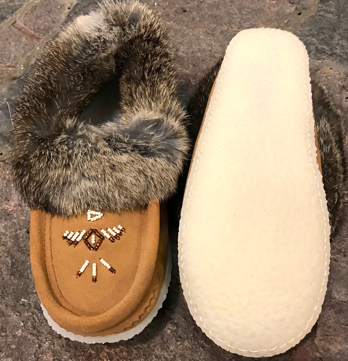 Classic Fur Moccasin with Rubber Sole in Mocha
