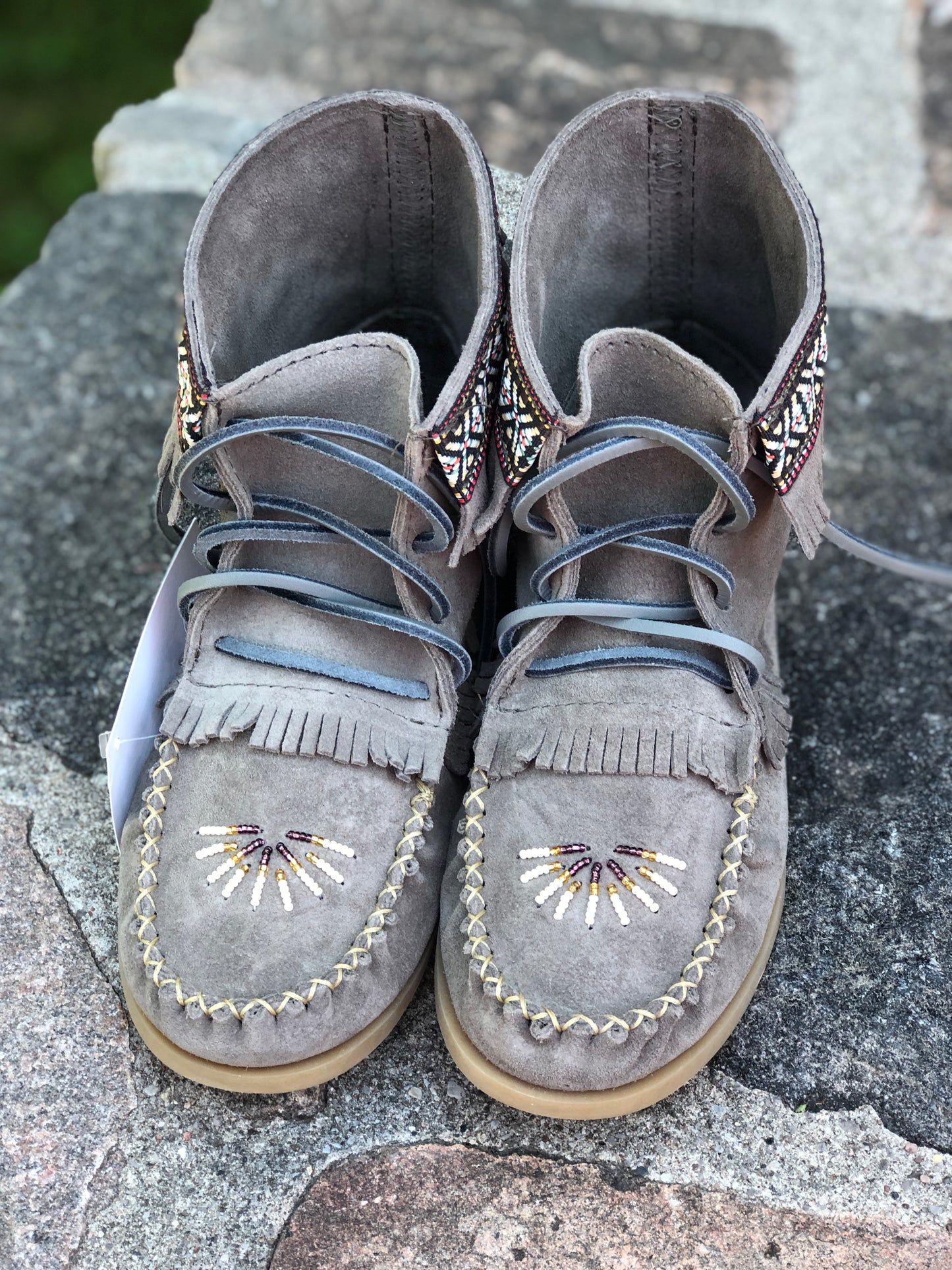 Beaded Village Style Bootie-Charcoal Suede