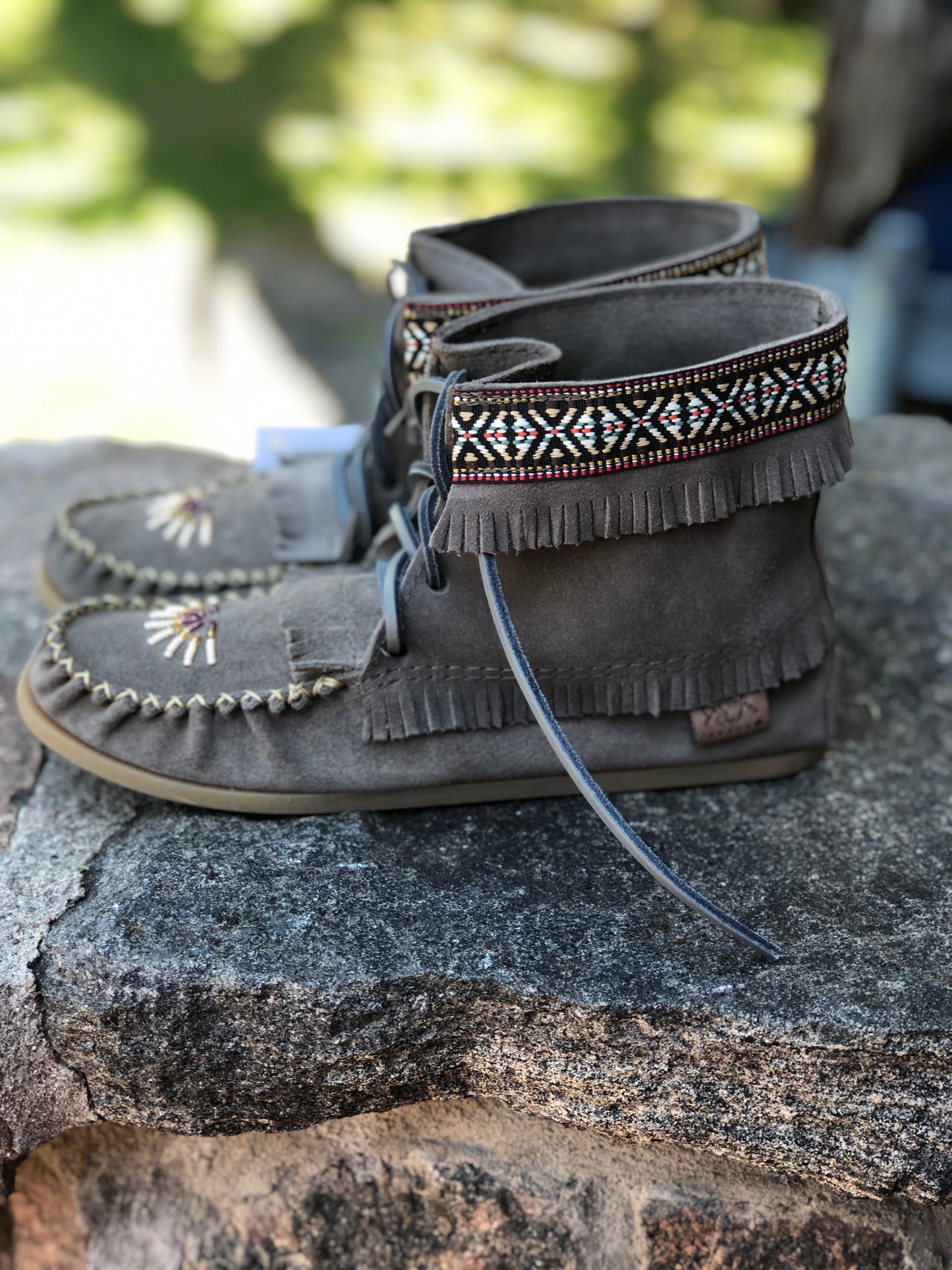 Beaded Village Style Bootie-Charcoal Suede