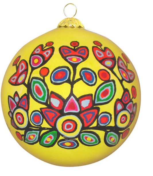 Yellow Floral Glass Ornament