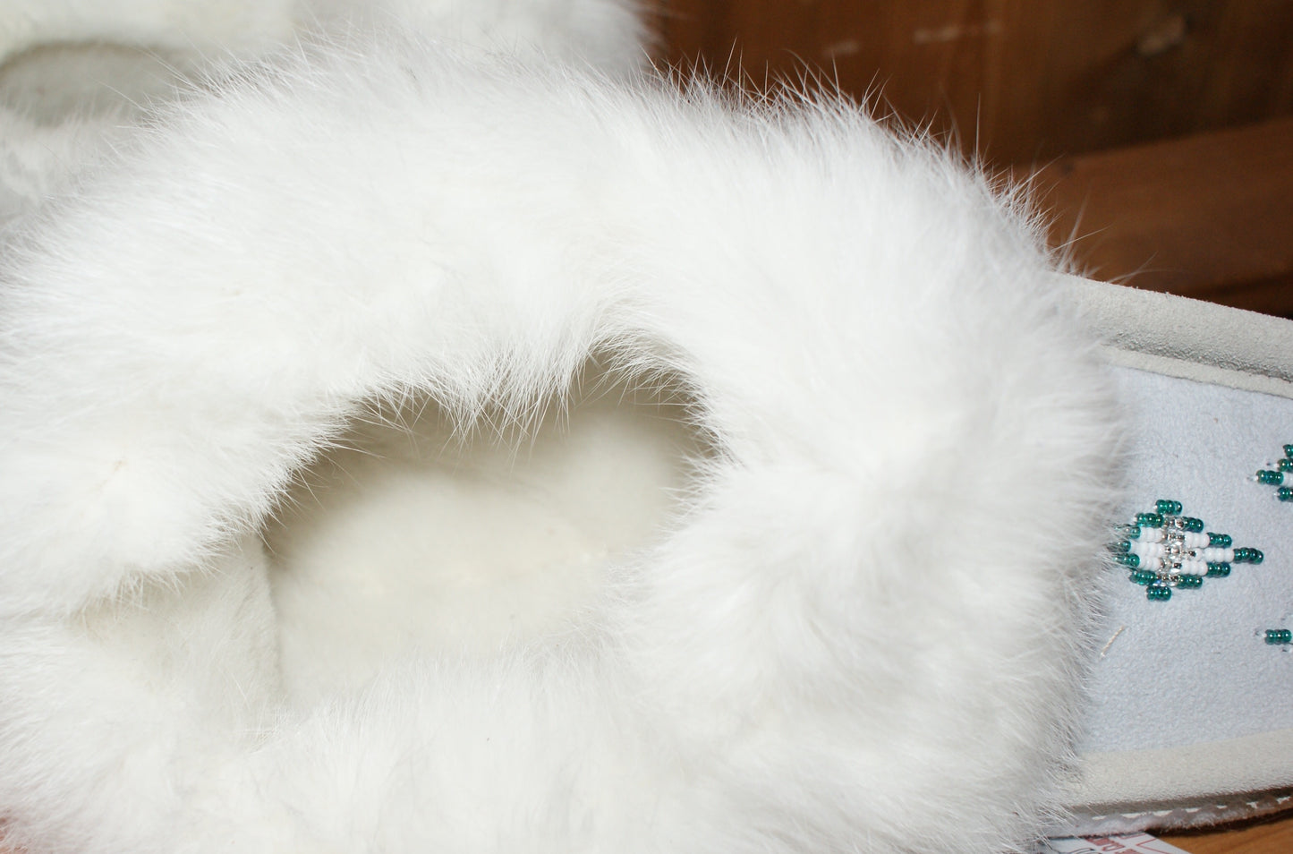 Sheepskin Slippers with Rabbit Fur Trim-White