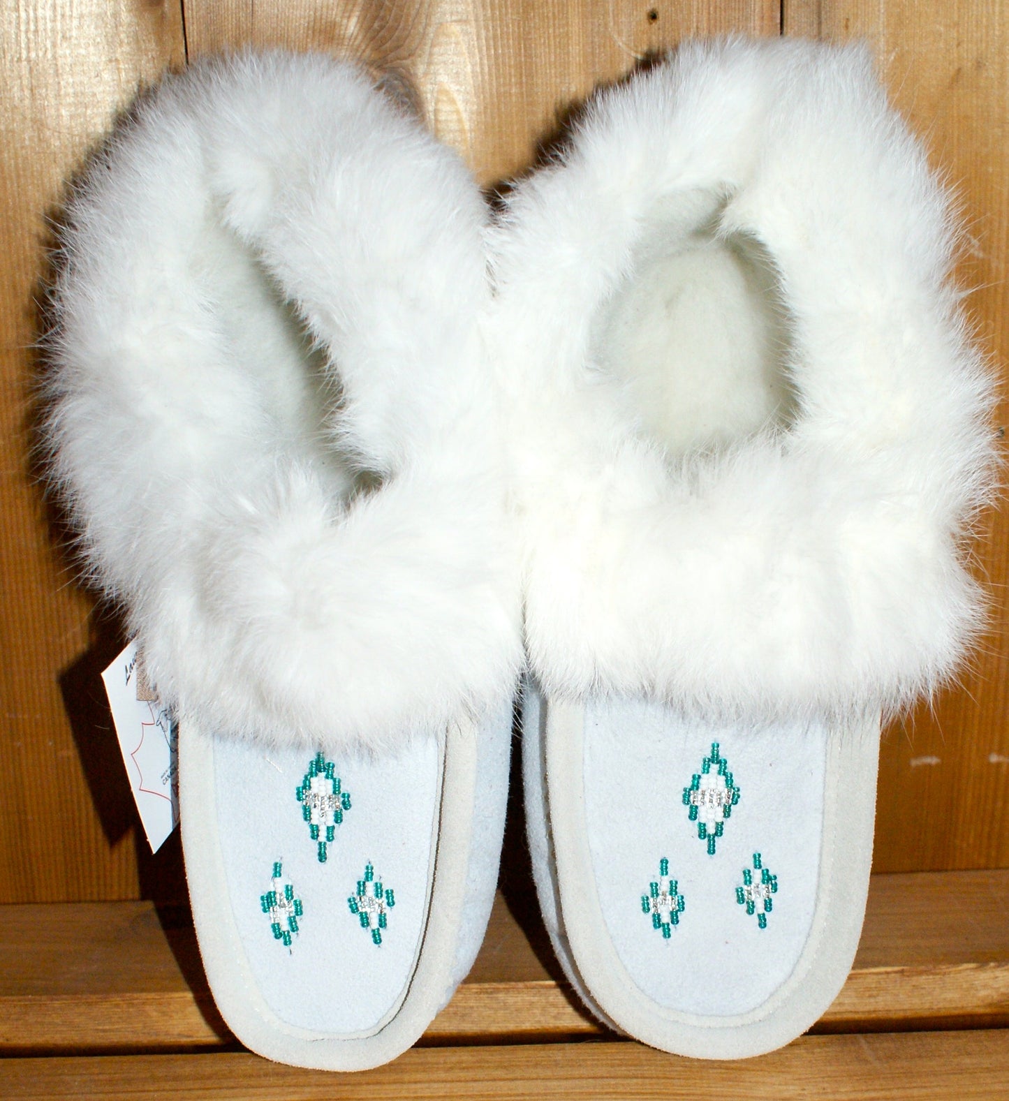 Sheepskin Slippers with Rabbit Fur Trim-White