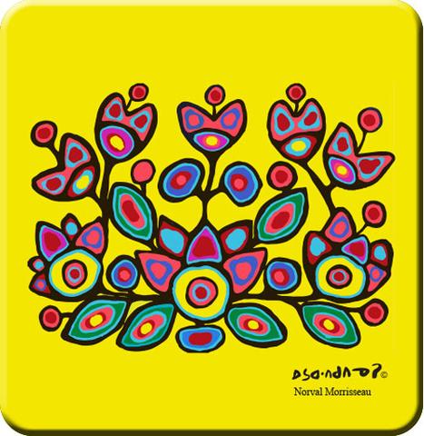 Yellow Floral by Norval Morrisseau Coasters